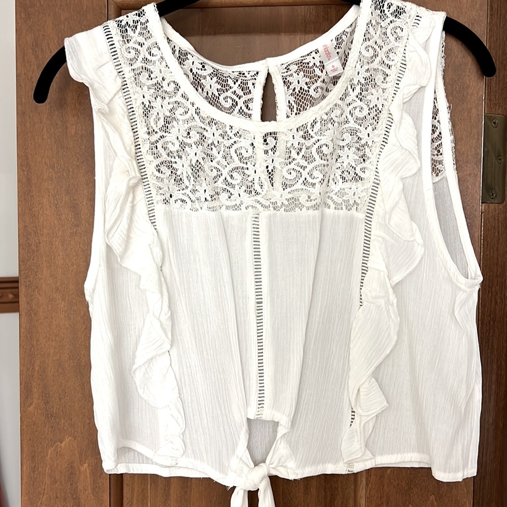 Lace tie front crop top